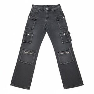 Telepatia Womens Gray Cargo Jeans Size 9/29‎ High Rise Multi-Pocket Wide Leg Y2K